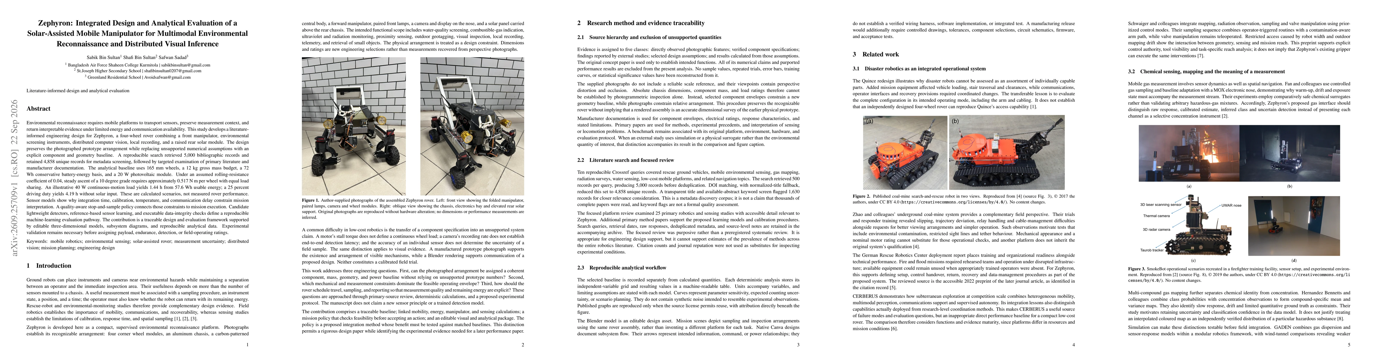 Thumbnail for Zephyron: Integrated Design and Analytical Evaluation of a Solar-Assisted Mobile Manipulator for Multimodal Environmental Reconnaissance and Distributed Visual Inference