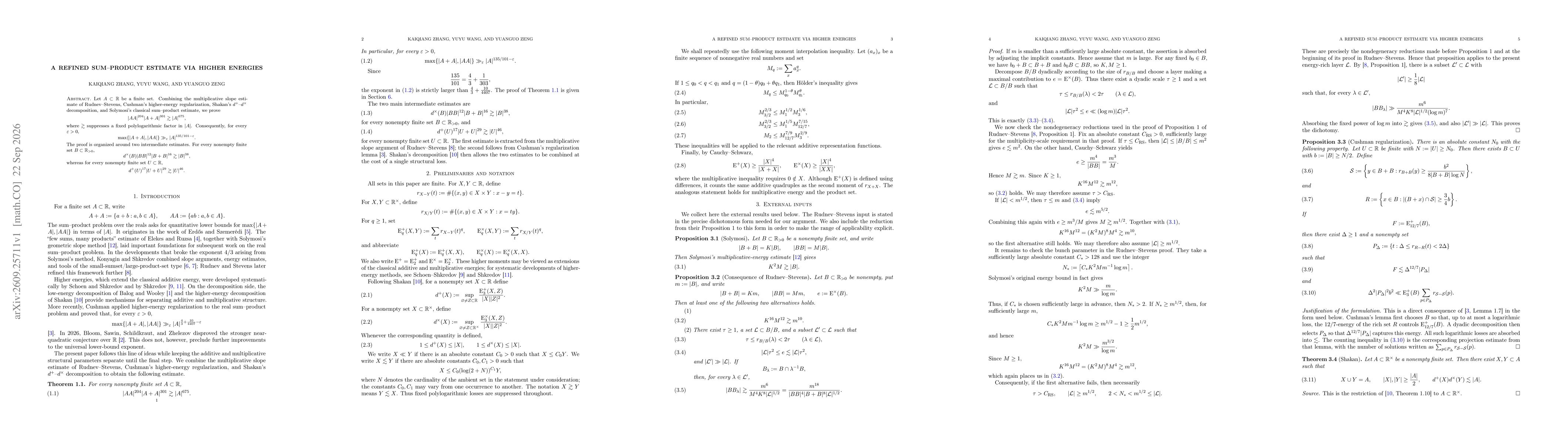 Thumbnail for A Refined Sum-Product Estimate via Higher Energies