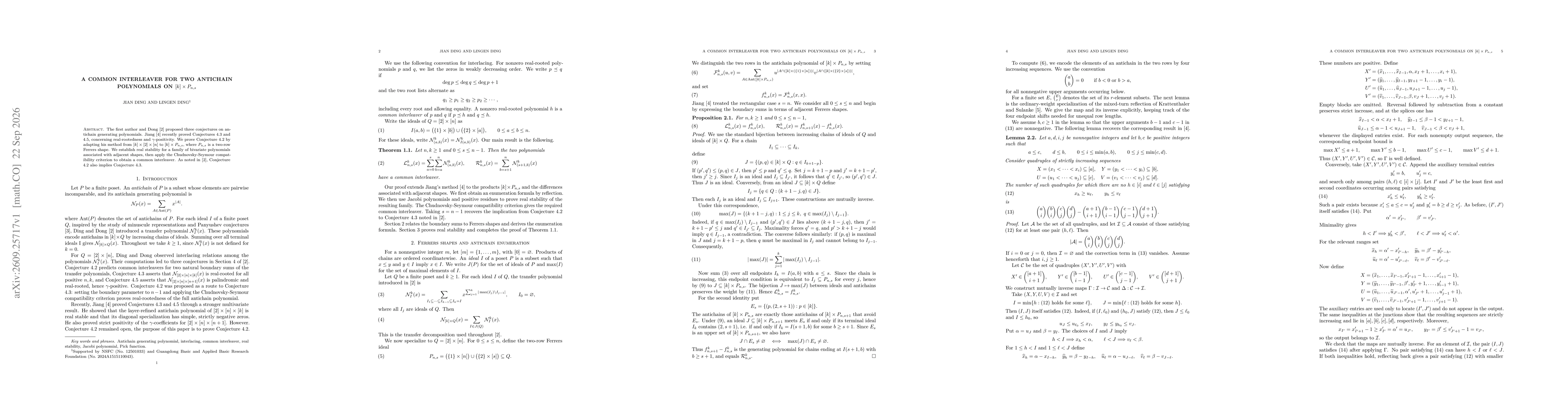 Thumbnail for A common interleaver for two antichain polynomials on $[k]$$\times$ $P_{n,s}$