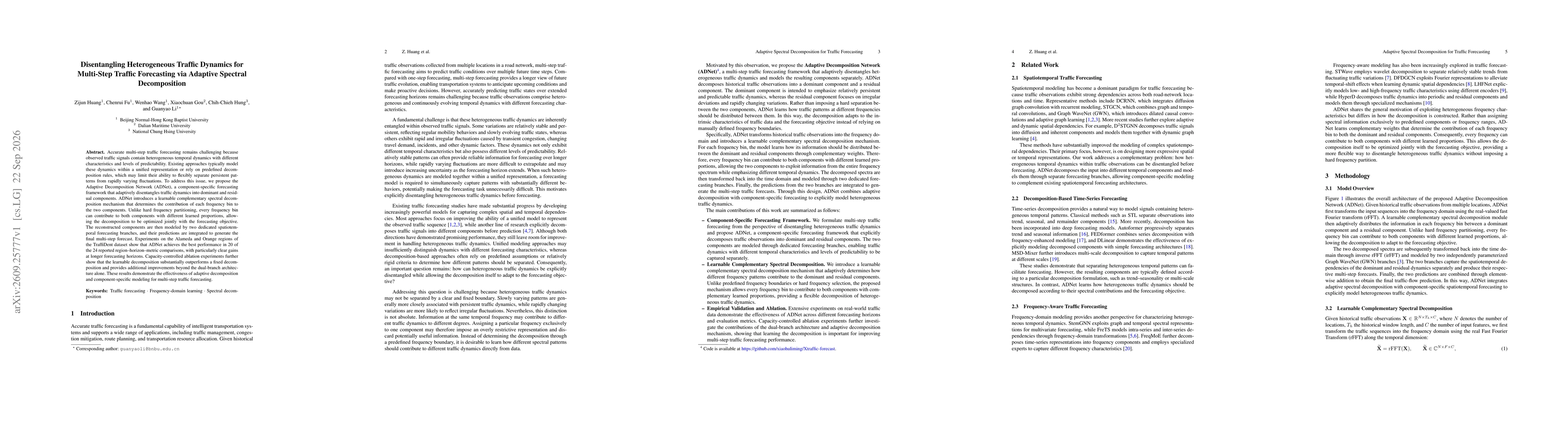 Thumbnail for Disentangling Heterogeneous Traffic Dynamics for Multi-Step Traffic Forecasting via Adaptive Spectral Decomposition