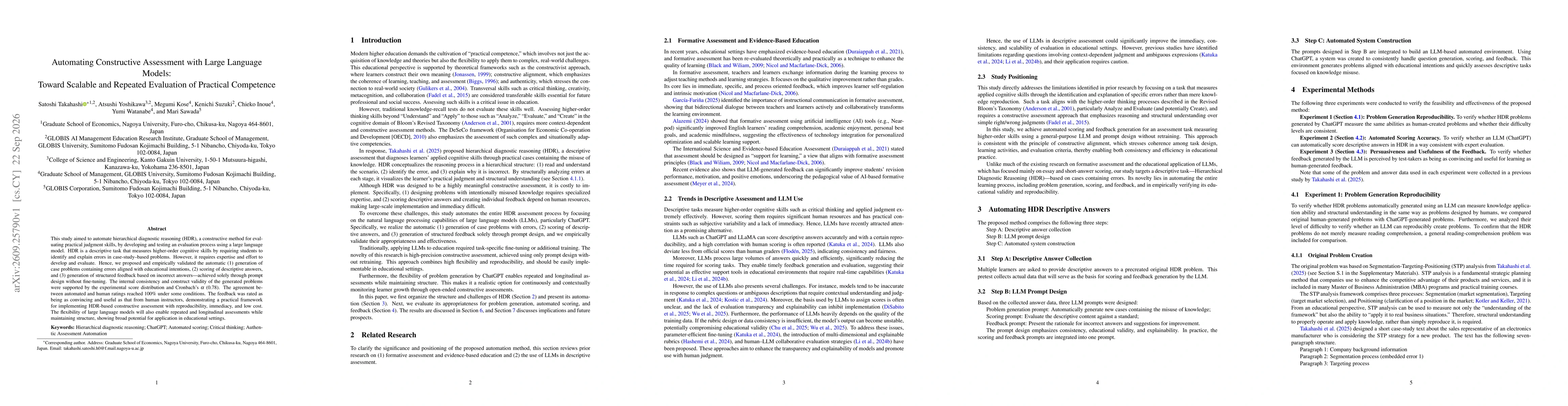 Thumbnail for Automating Constructive Assessment with Large Language Models: Toward Scalable and Repeated Evaluation of Practical Competence