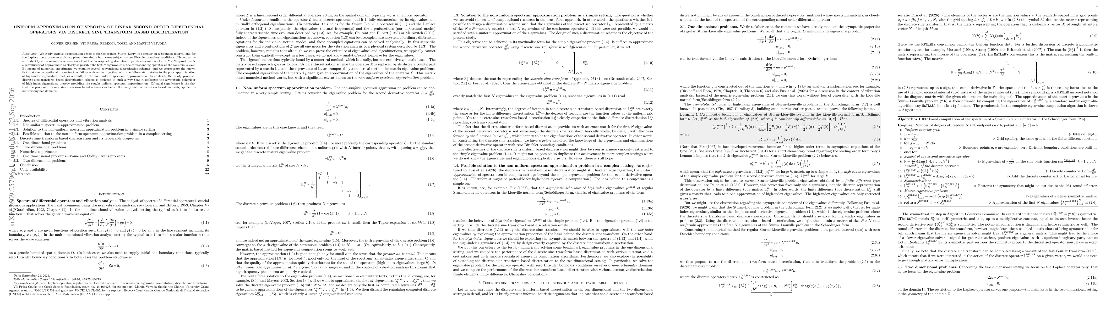 Thumbnail for Uniform approximation of spectra of linear second order differential operators via discrete sine transform based discretisation