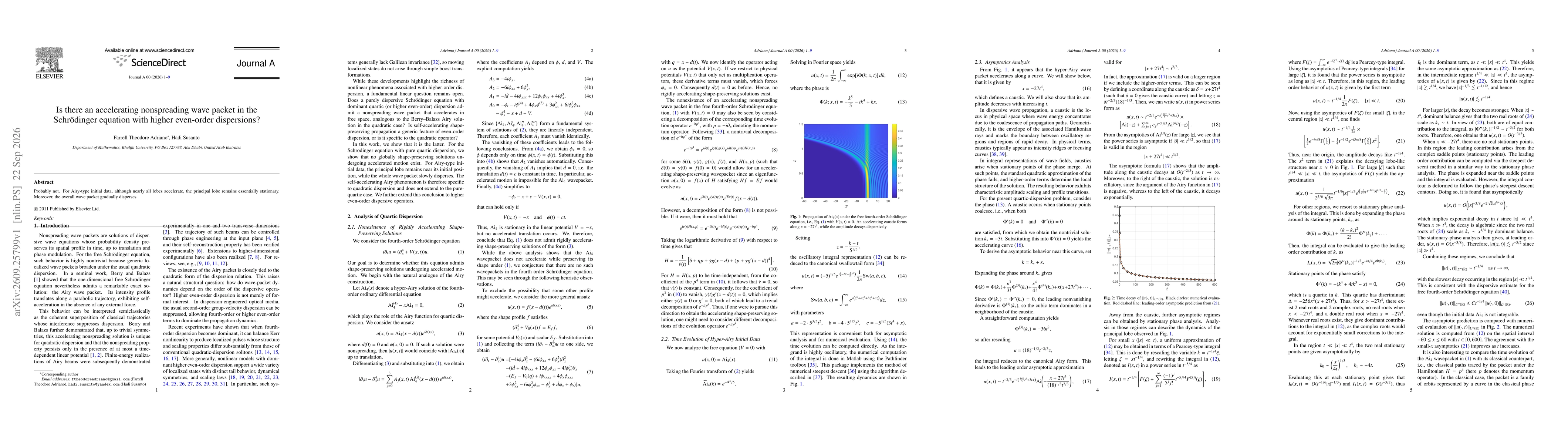 Thumbnail for Is there an accelerating nonspreading wave packet in the Schrödinger equation with higher even-order dispersions?