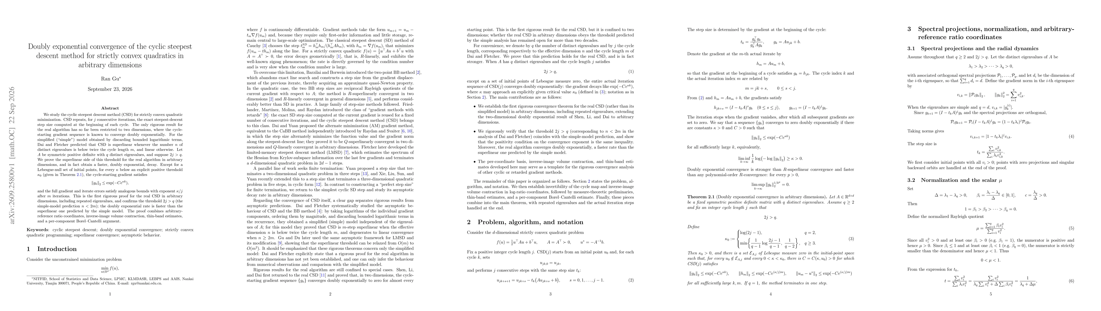Thumbnail for Doubly exponential convergence of the cyclic steepest descent method for strictly convex quadratics in arbitrary dimensions