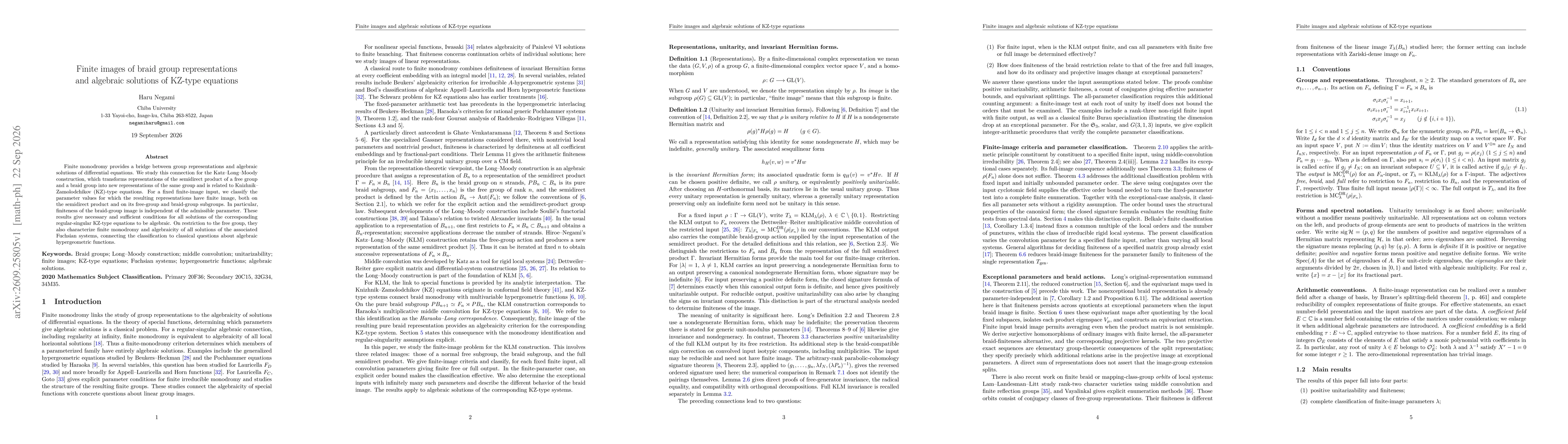 Thumbnail for Finite images of braid group representations and algebraic solutions of KZ-type equations
