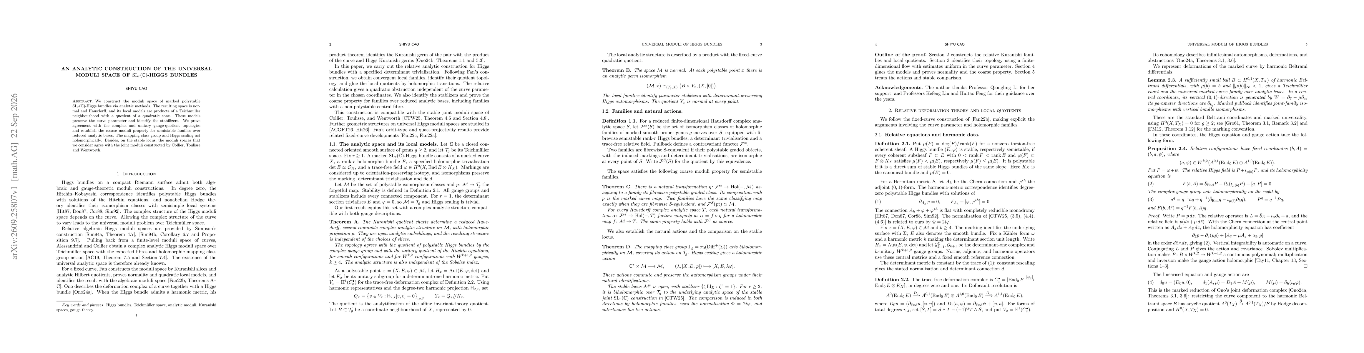 Thumbnail for An analytic construction of the universal moduli space of $\mathrm{SL}_r(\mathbb C)$-Higgs bundles