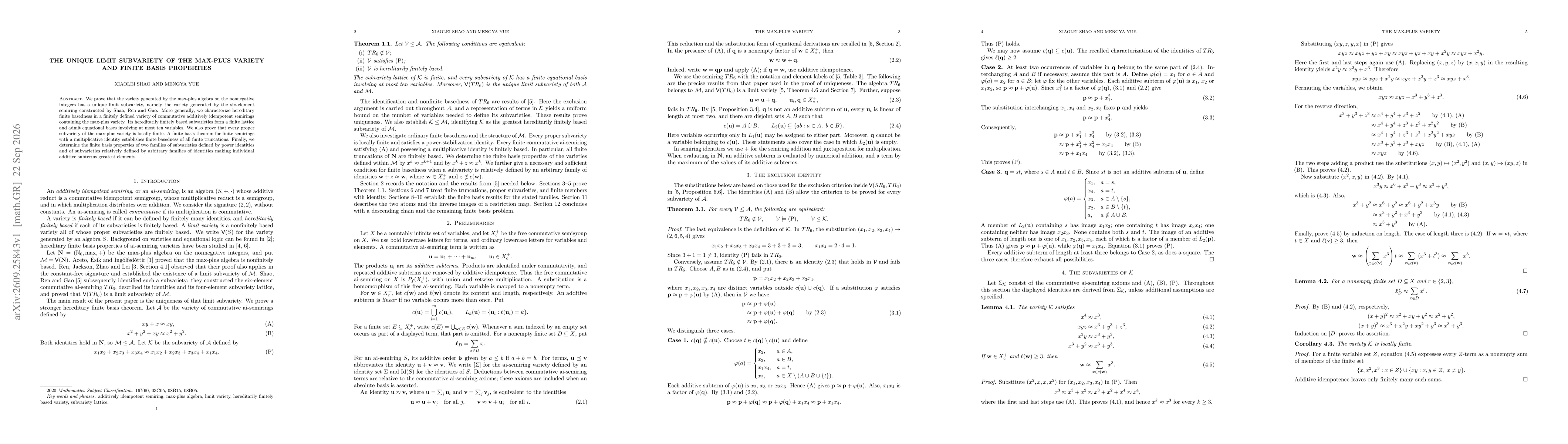 Thumbnail for The unique limit subvariety of the max-plus variety and finite basis properties