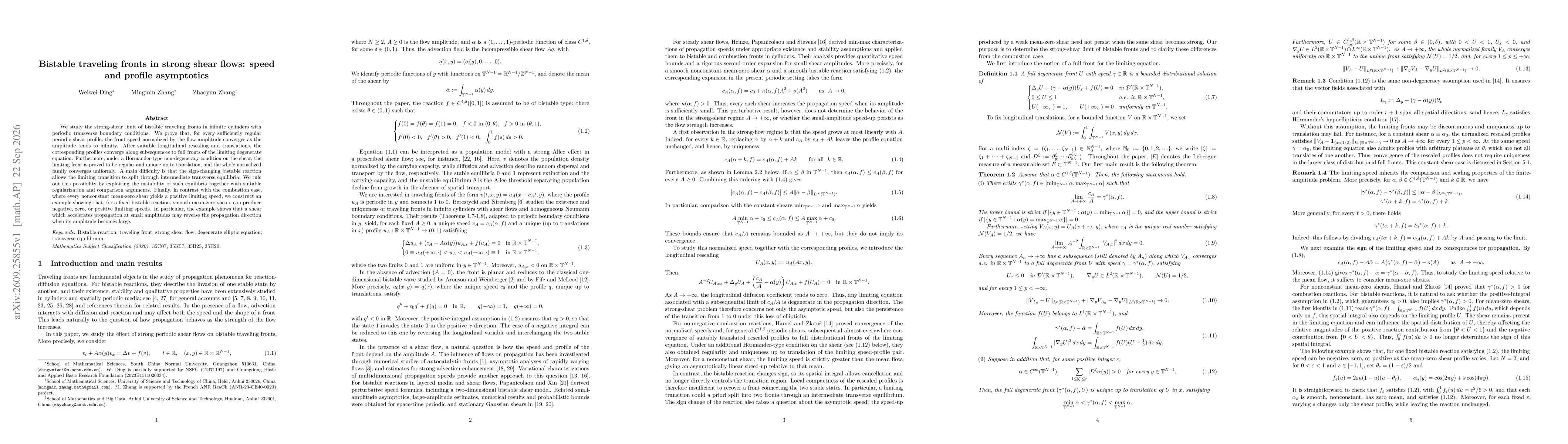 Thumbnail for Bistable traveling fronts in strong shear flows: speed and profile asymptotics