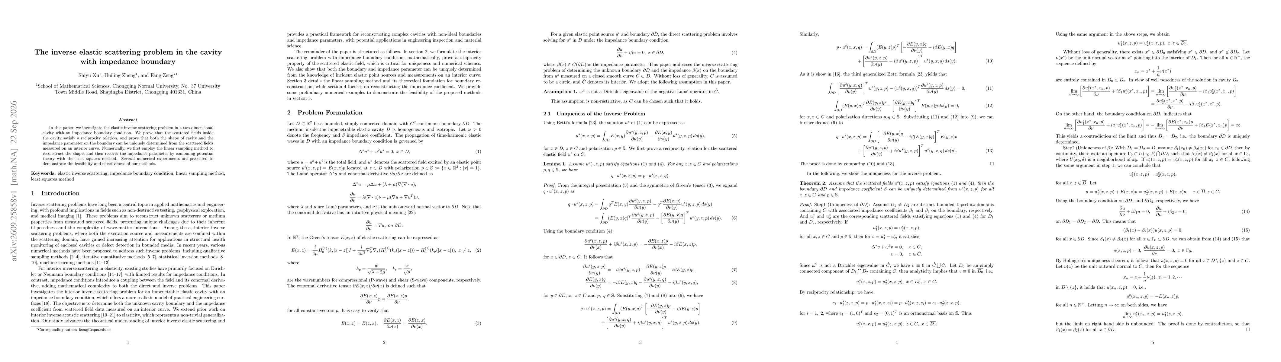 Thumbnail for The inverse elastic scattering problem in the cavity with impedance boundary