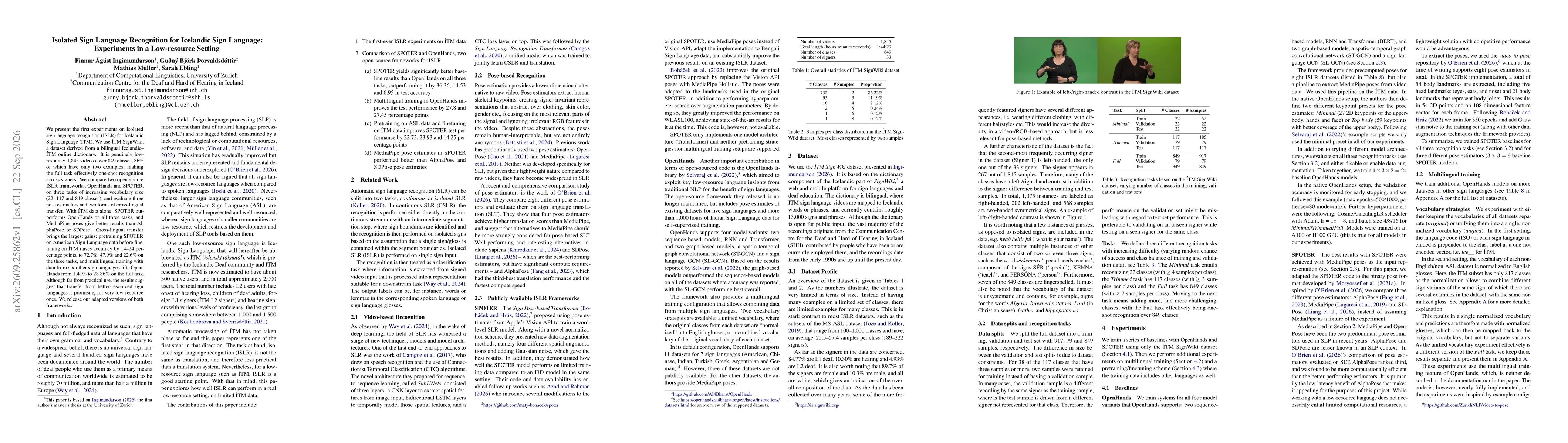Thumbnail for Isolated Sign Language Recognition for Icelandic Sign Language: Experiments in a Low-resource Setting