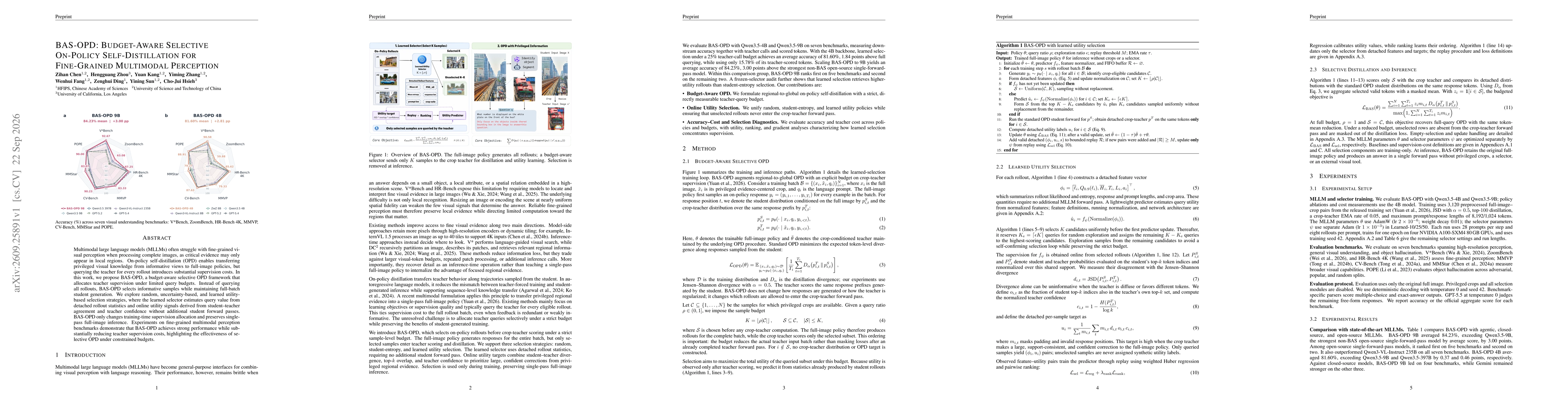 Thumbnail for BAS-OPD: Budget-Aware Selective On-Policy Self-Distillation for Fine-Grained Multimodal Perception