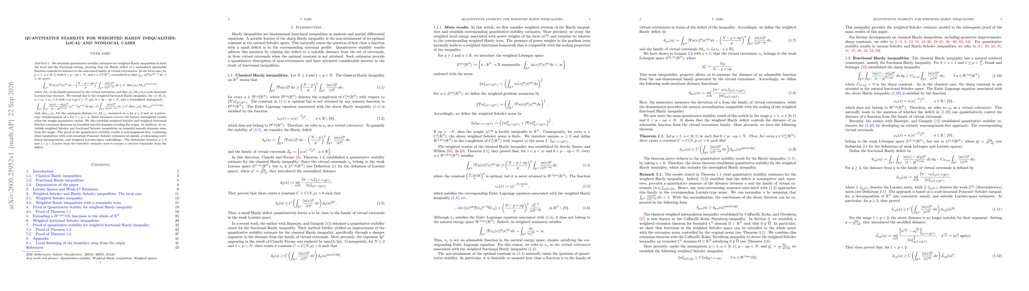 Thumbnail for Quantitative stability for weighted Hardy inequalities: Local and nonlocal cases