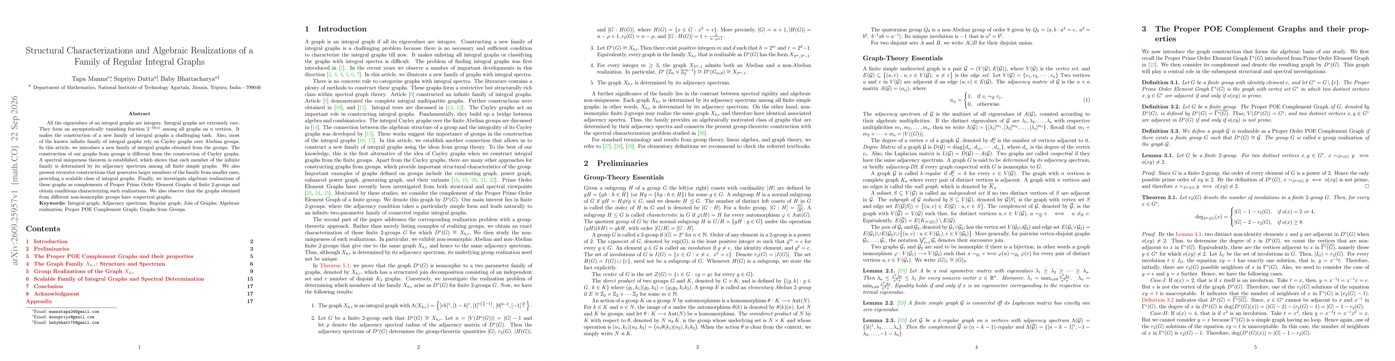 Thumbnail for Structural Characterizations and Algebraic Realizations of a Family of Regular Integral Graphs