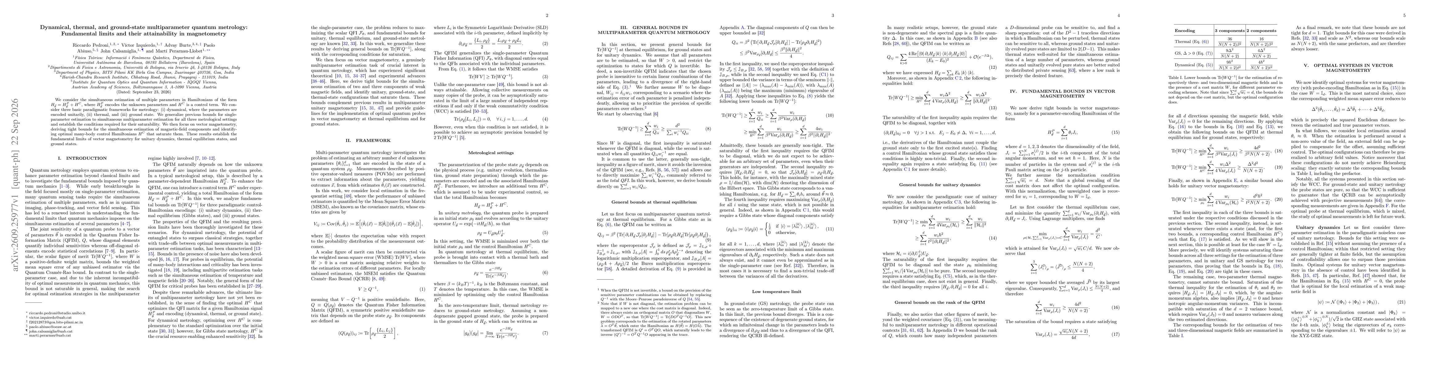Thumbnail for Dynamical, thermal, and ground-state multiparameter quantum metrology: Fundamental limits and their attainability in magnetometry