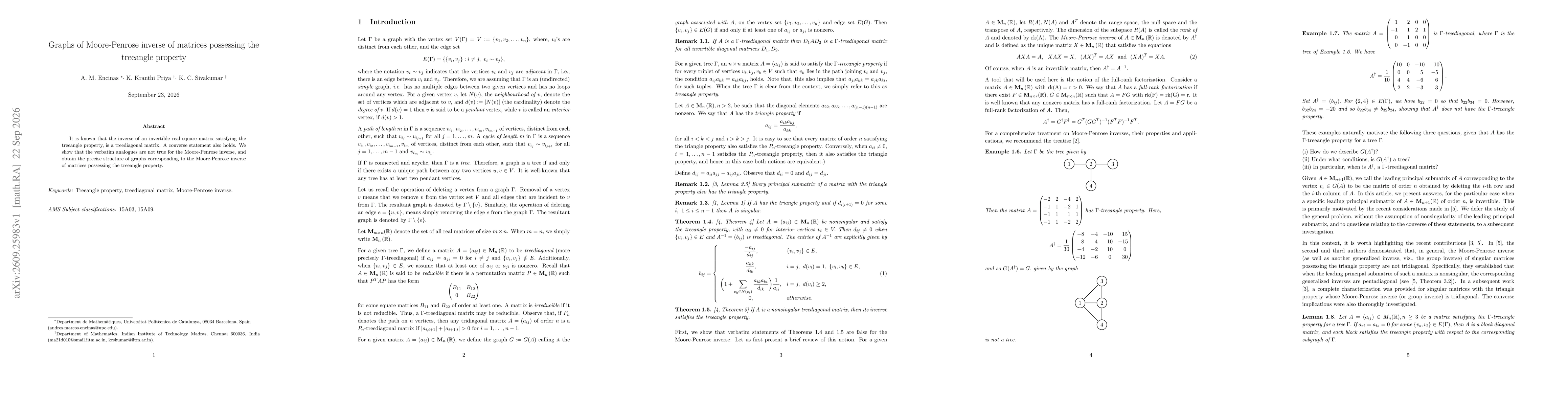Thumbnail for Graphs of Moore-Penrose inverse of matrices possessing the treeangle property