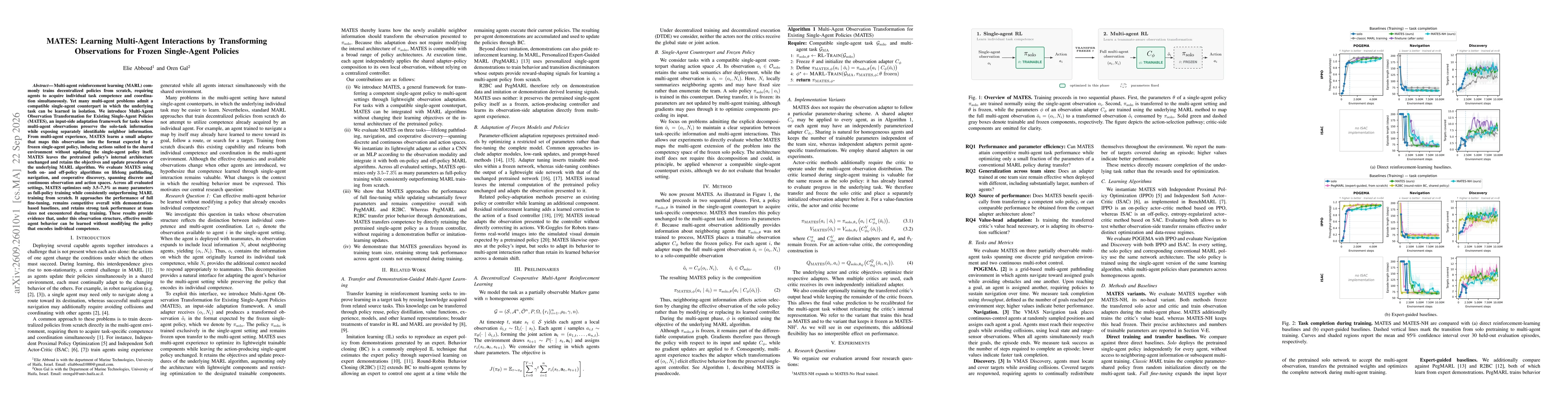 Thumbnail for MATES: Learning Multi-Agent Interactions by Transforming Observations for Frozen Single-Agent Policies