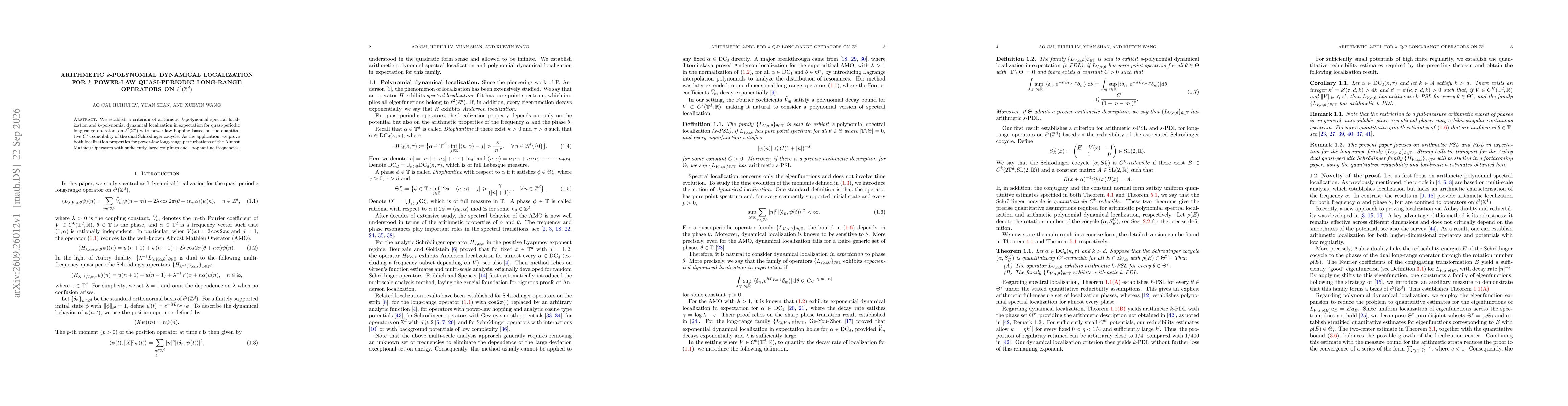 Thumbnail for Arithmetic $k$-Polynomial Dynamical Localization for $k$ Power-Law Quasi-Periodic Long-Range Operators on $\ell^2(\mathbb{Z}^d)$