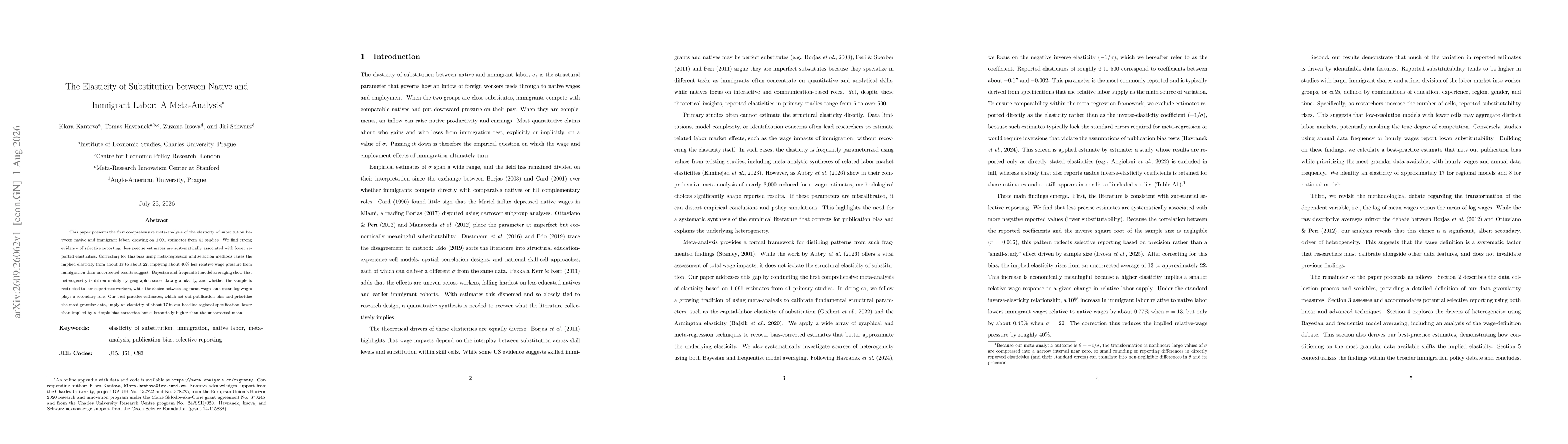 Thumbnail for The Elasticity of Substitution between Native and Immigrant Labor: A Meta-Analysis