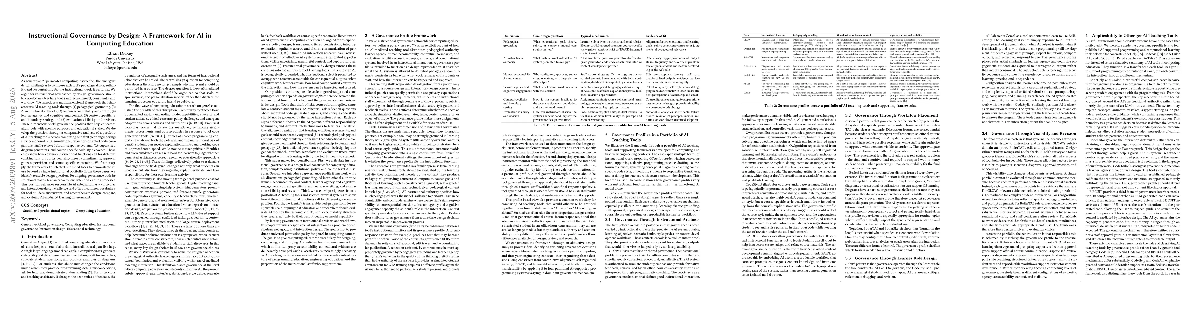Thumbnail for Instructional Governance by Design: A Framework for AI in Computing Education