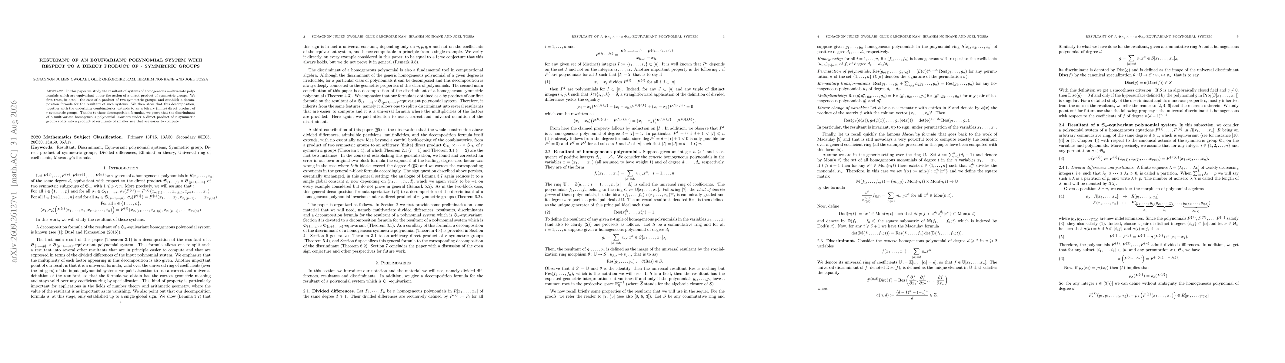 Thumbnail for Resultant of an equivariant polynomial system with respect to a direct product of $r$ symmetric groups