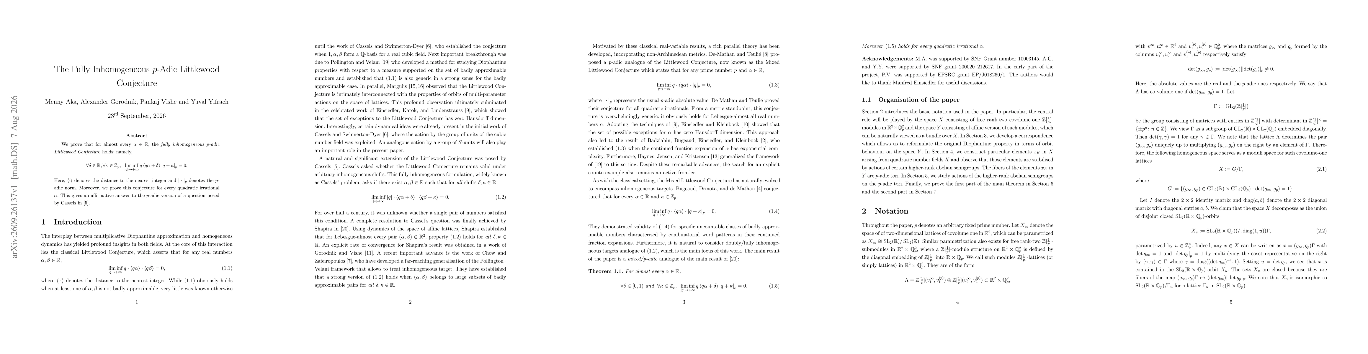 Thumbnail for The Fully Inhomogeneous $p$-Adic Littlewood Conjecture