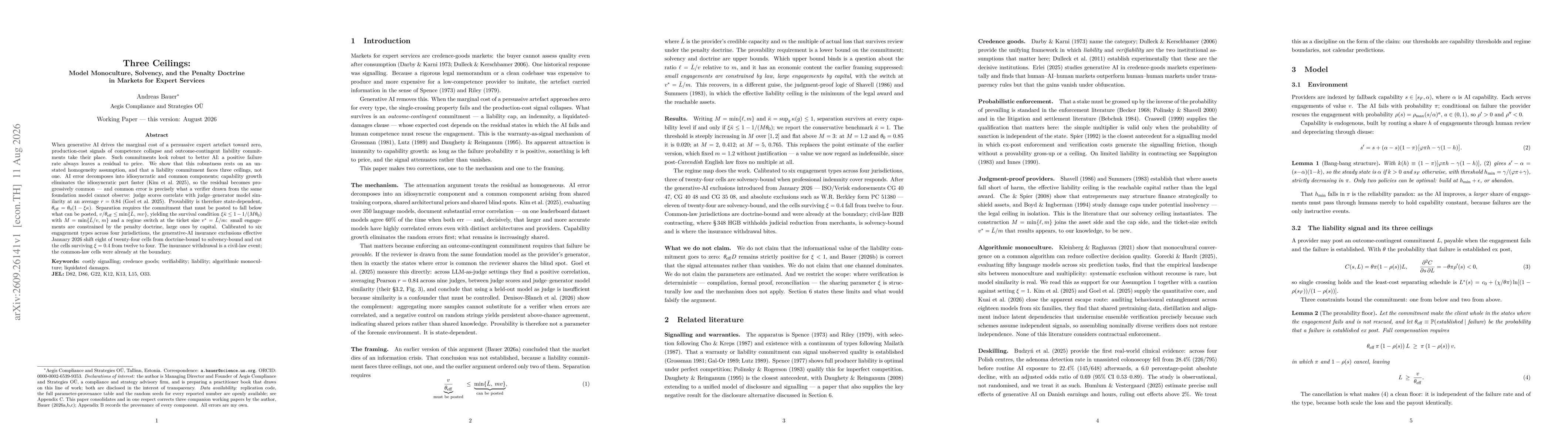 Thumbnail for Three Ceilings: Model Monoculture, Solvency, and the Penalty Doctrine in Markets for Expert Services