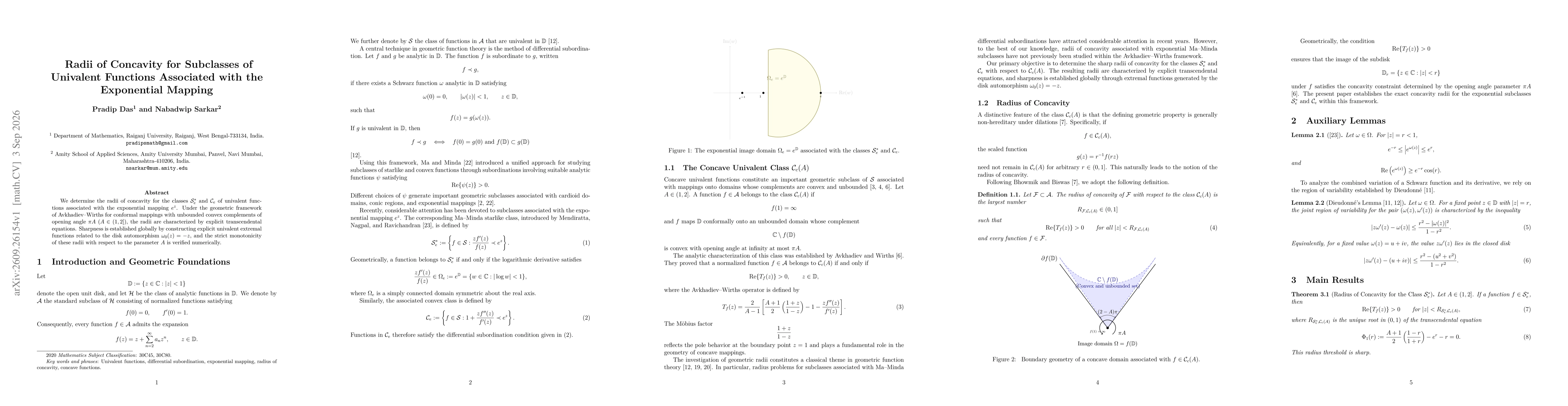 Thumbnail for Radii of Concavity for Subclasses of Univalent Functions Associated with the Exponential Mapping