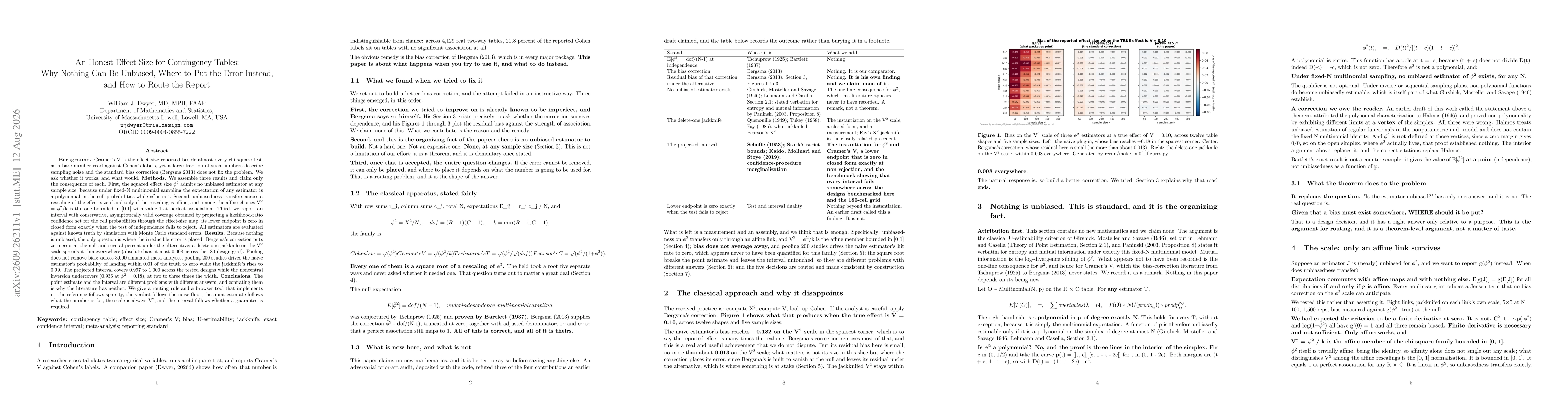 Thumbnail for An Honest Effect Size for Contingency Tables: Why Nothing Can Be Unbiased, Where to Put the Error Instead, and How to Route the Report