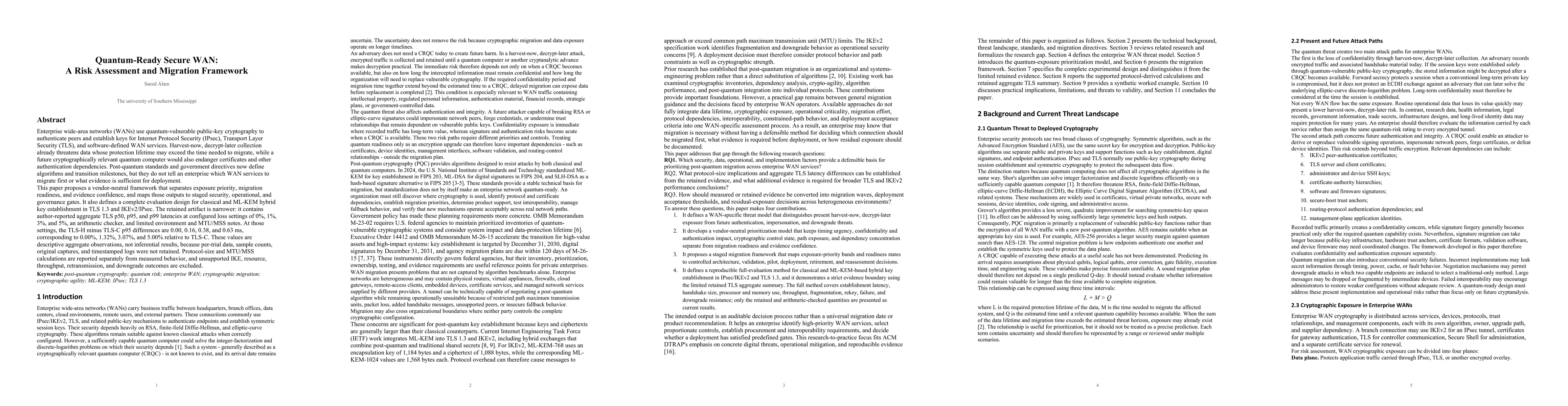 Thumbnail for Quantum-Ready Secure WAN: A Risk Assessment and Migration Framework
