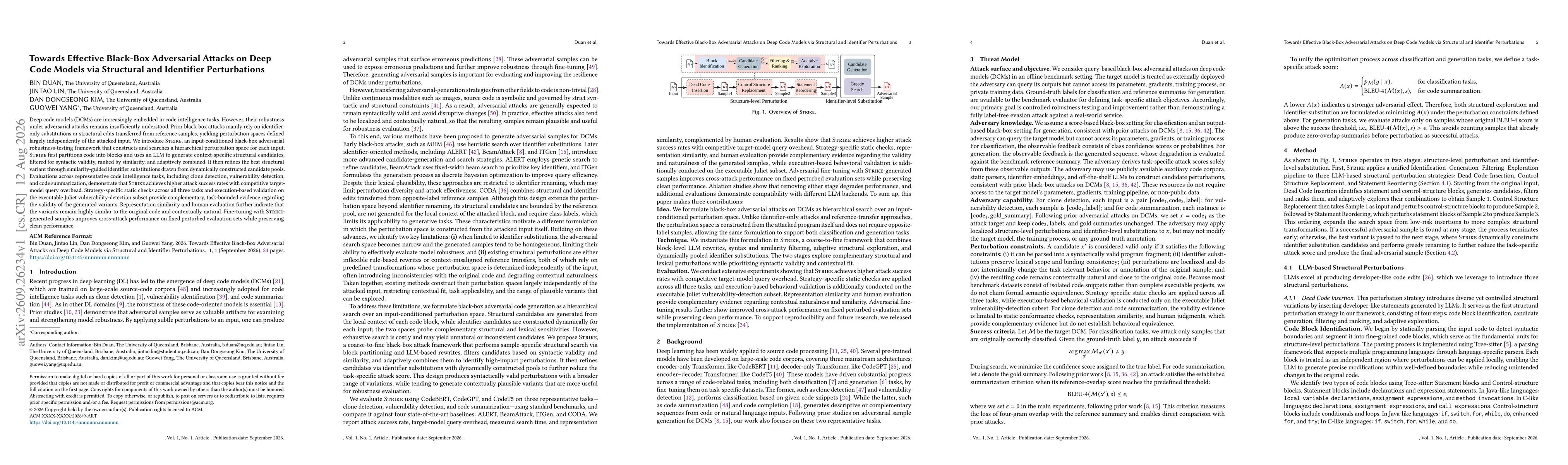 Thumbnail for Towards Effective Black-Box Adversarial Attacks on Deep Code Models via Structural and Identifier Perturbations