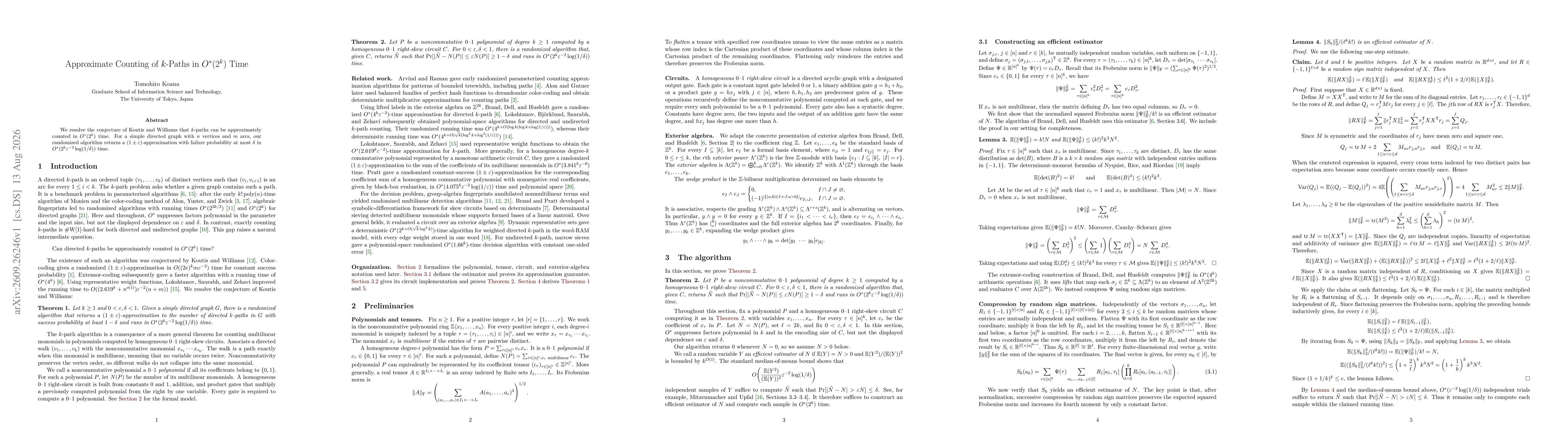 Thumbnail for Approximate Counting of $k$-Paths in $O^*(2^k)$ Time