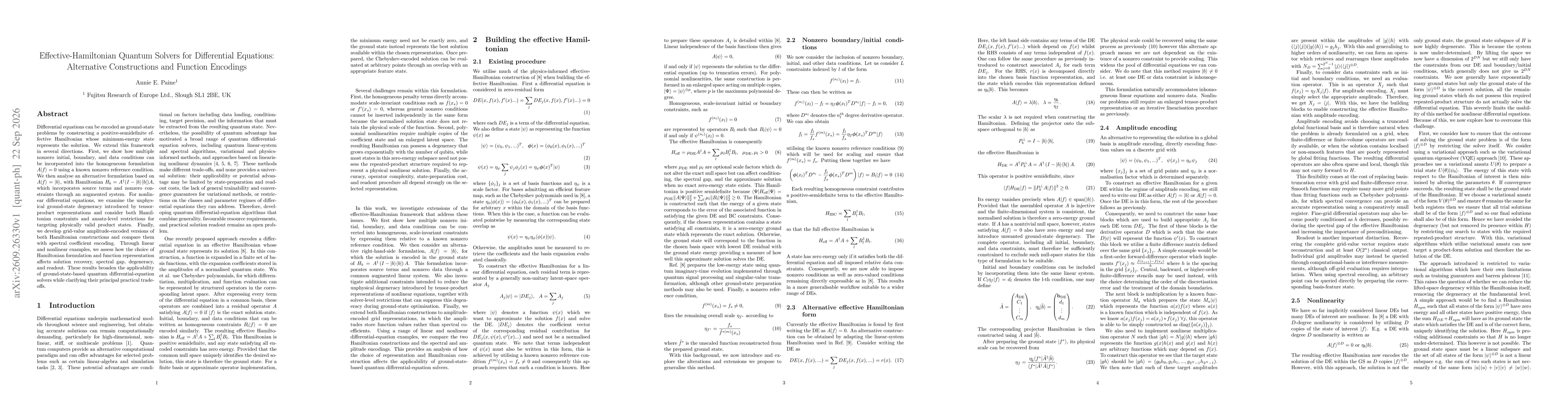 Thumbnail for Effective-Hamiltonian Quantum Solvers for Differential Equations: Alternative Constructions and Function Encodings