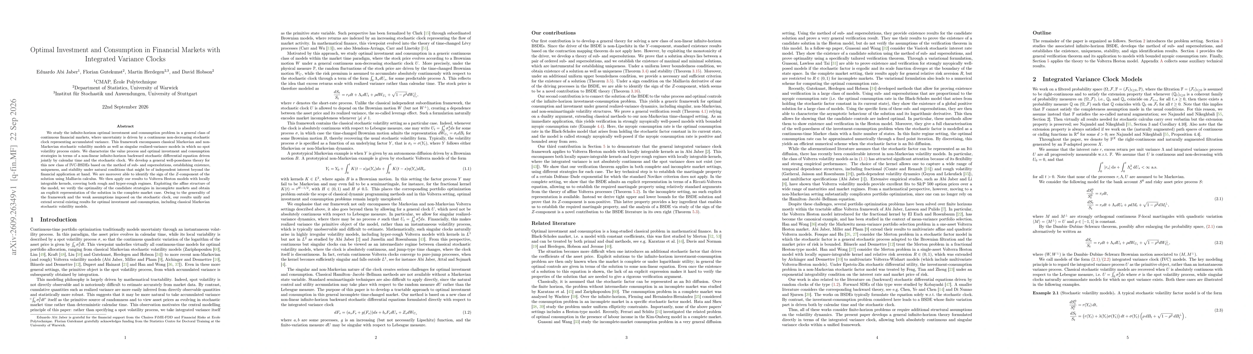 Thumbnail for Optimal Investment and Consumption in Financial Markets with Integrated Variance Clocks