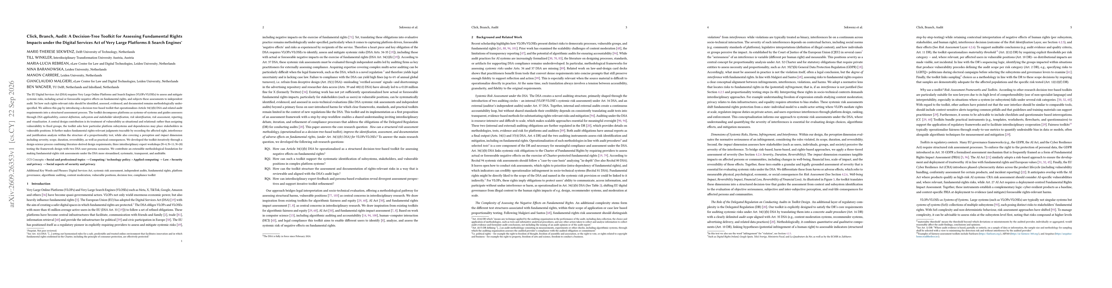 Thumbnail for Click, Branch, Audit: A Decision-Tree Toolkit for Assessing Fundamental Rights Impacts under the Digital Services Act of Very Large Platforms & Search Engines