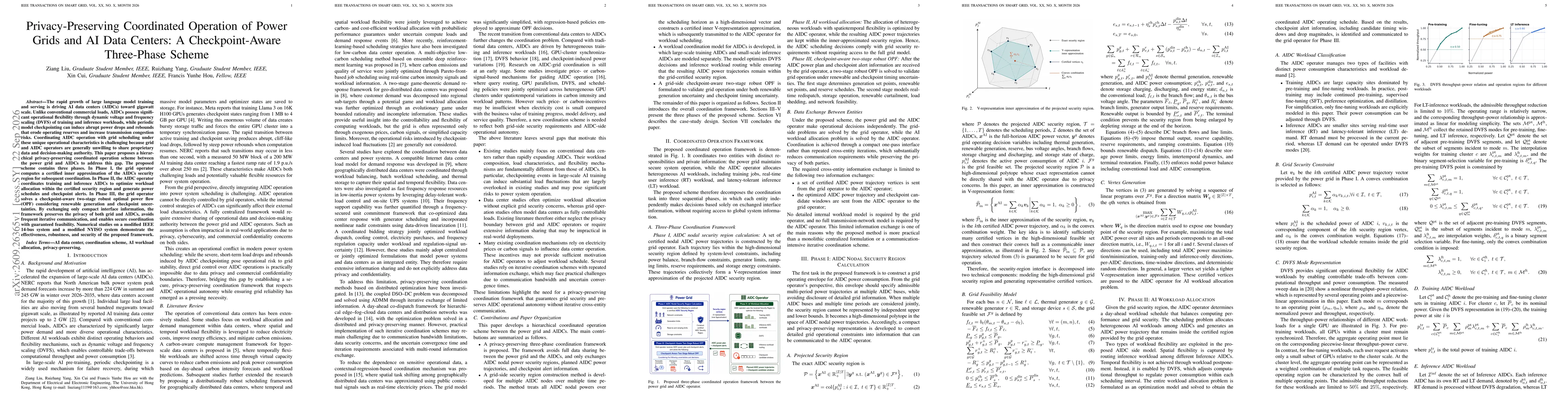 Thumbnail for Privacy-Preserving Coordinated Operation of Power Grids and AI Data Centers: A Checkpoint-Aware Three-Phase Scheme