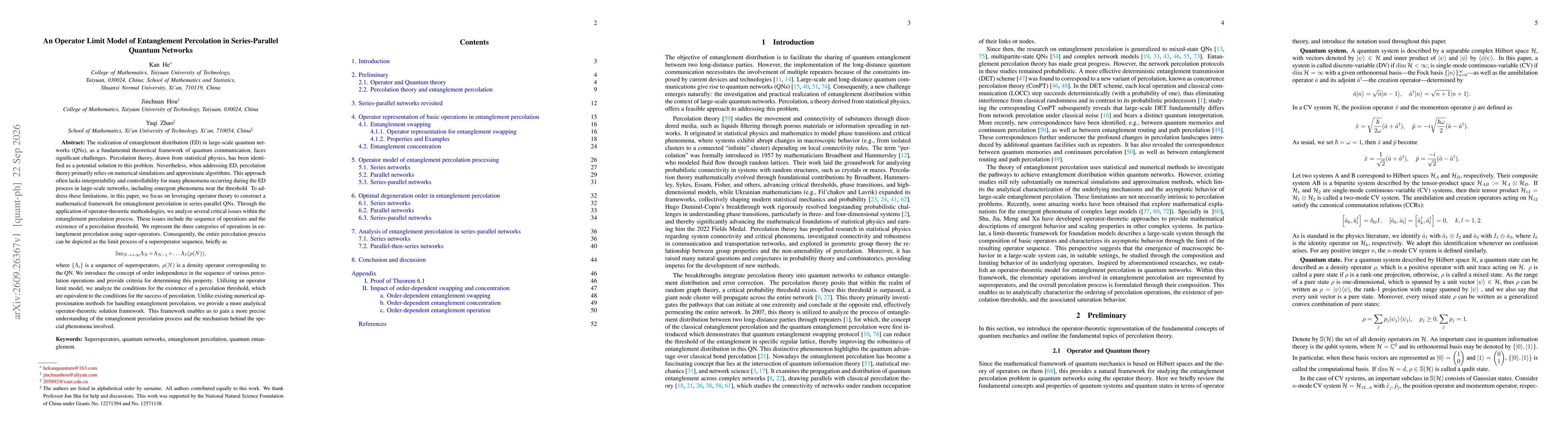 Thumbnail for An Operator-Theoretic Model of Entanglement Percolation in Series-Parallel Quantum Networks