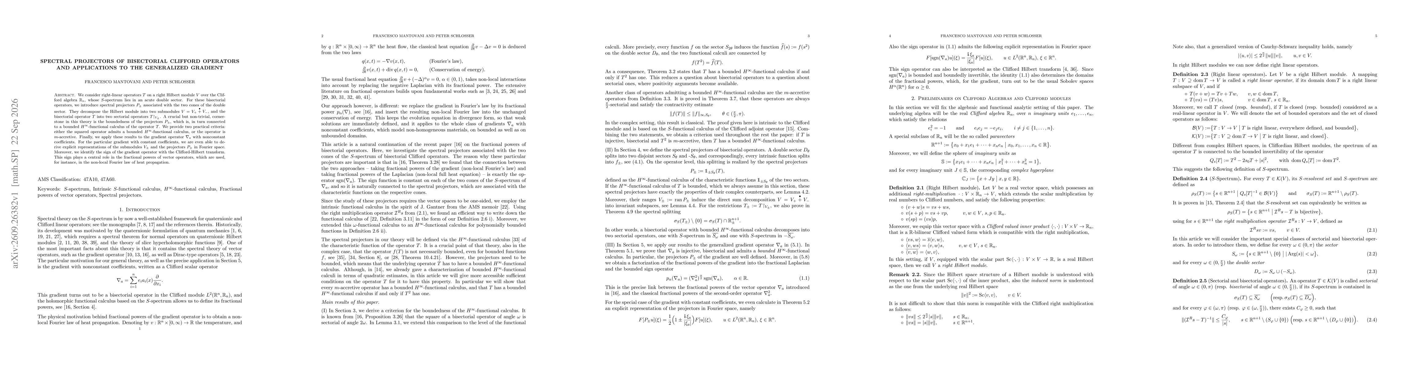 Thumbnail for Spectral projectors of bisectorial Clifford operators and applications to the generalized gradient
