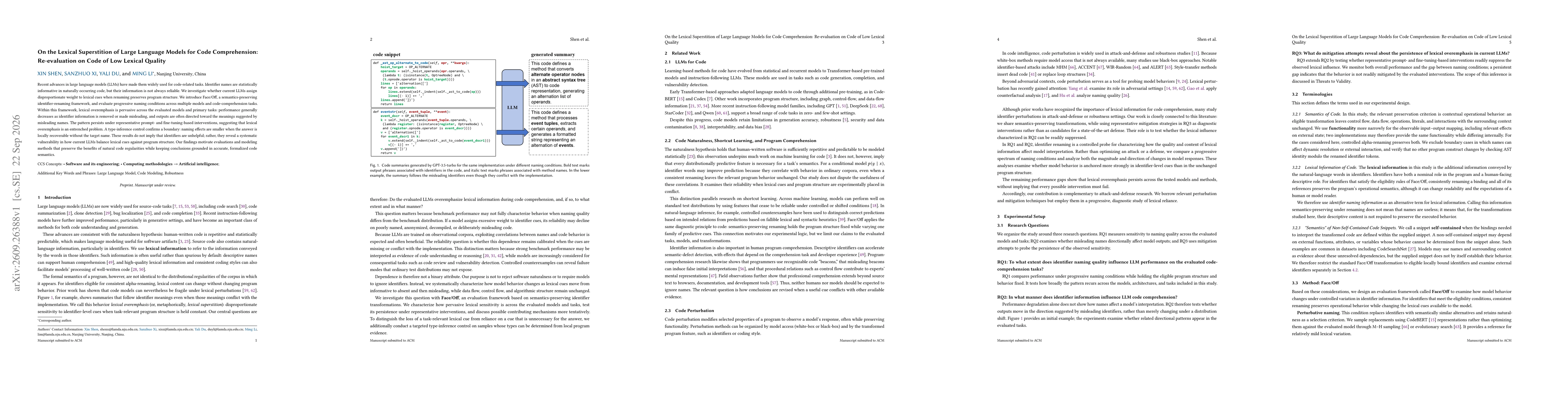 Thumbnail for On the Lexical Superstition of Large Language Models for Code Comprehension: Re-evaluation on Code of Low Lexical Quality