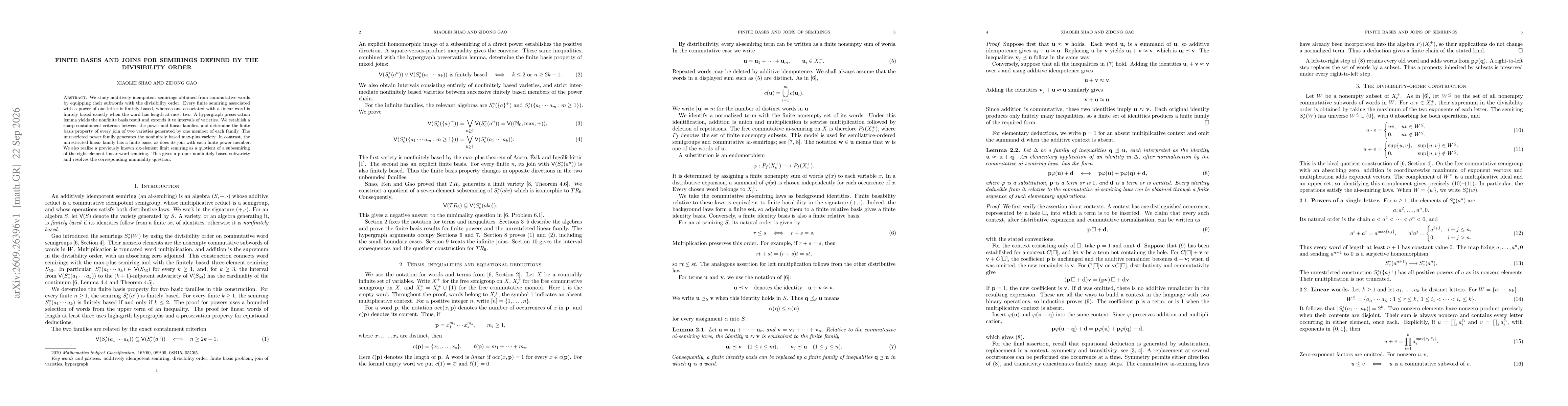 Thumbnail for Finite bases and joins for semirings defined by the divisibility order