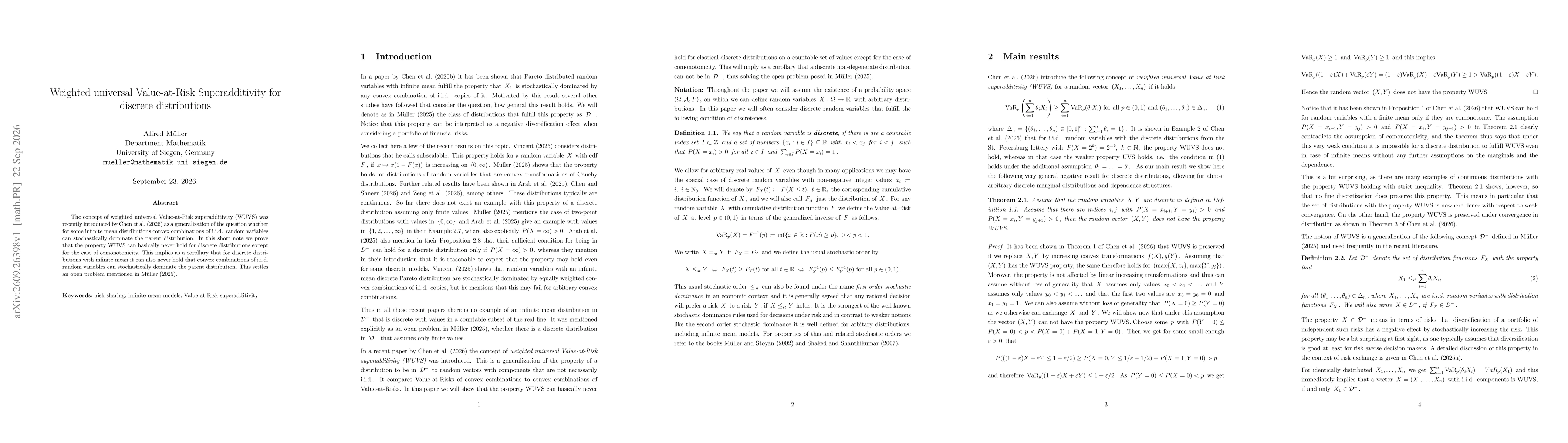 Thumbnail for Weighted universal Value-at-Risk Superadditivity for discrete distributions