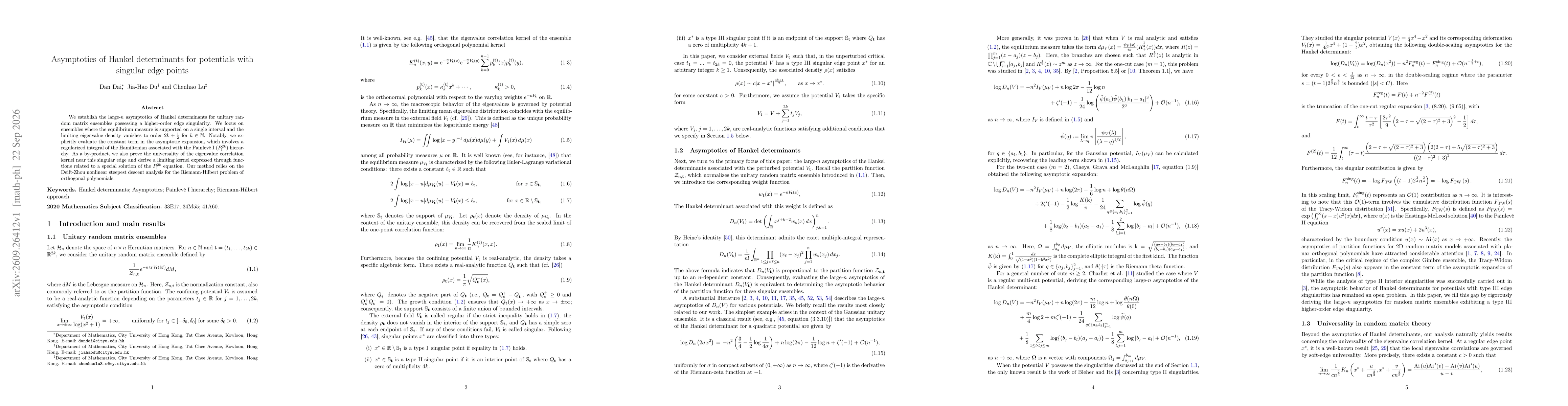 Thumbnail for Asymptotics of Hankel determinants for potentials with singular edge points