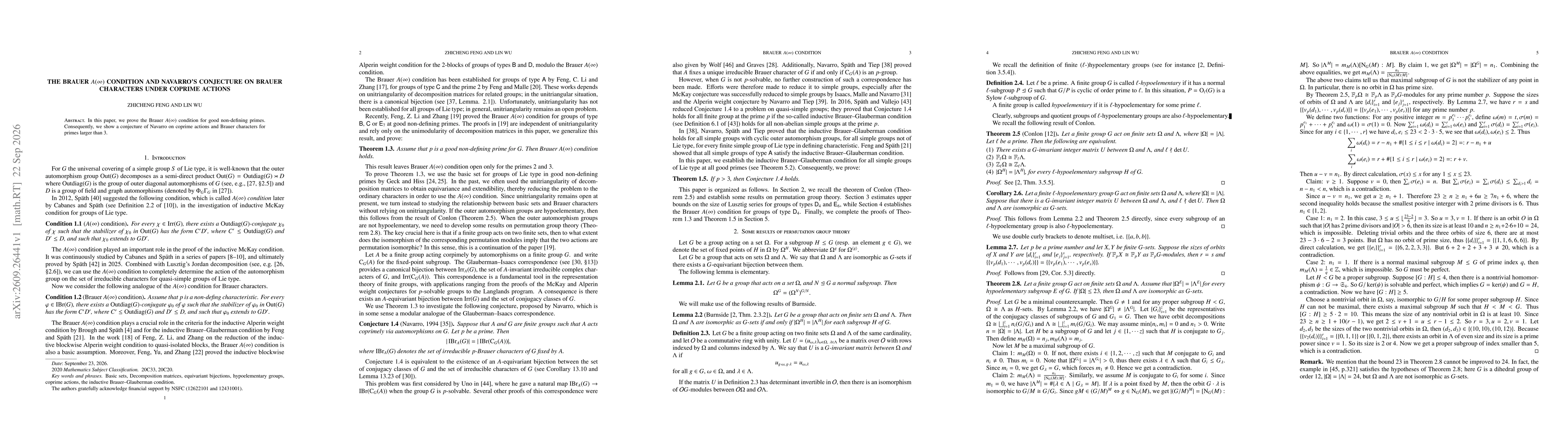 Thumbnail for The Brauer $A(\infty)$ condition and Navarro's conjecture on Brauer characters under coprime actions