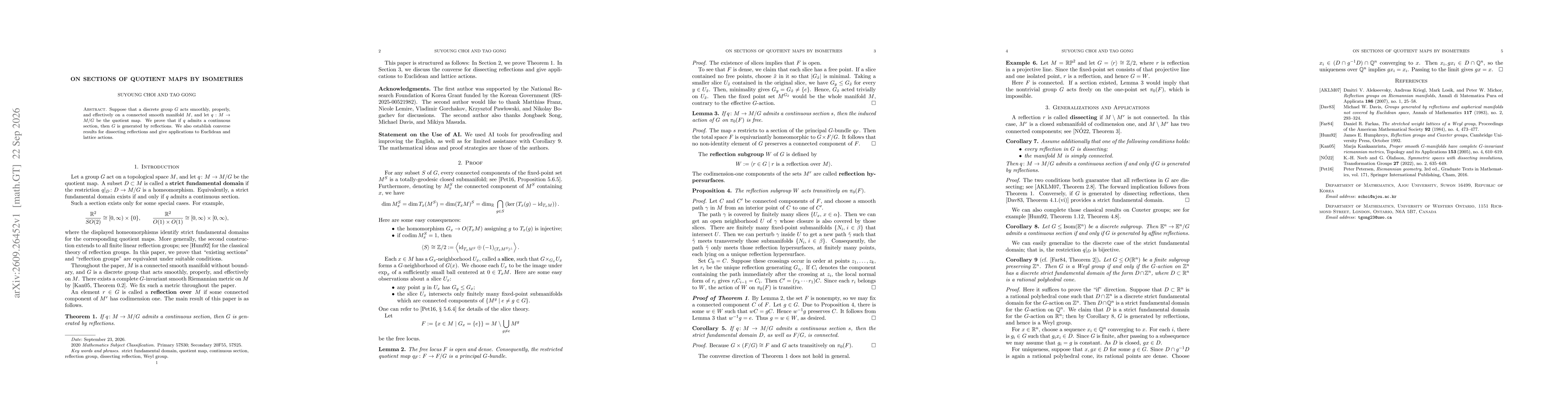 Thumbnail for On Sections of Quotient maps by Isometries