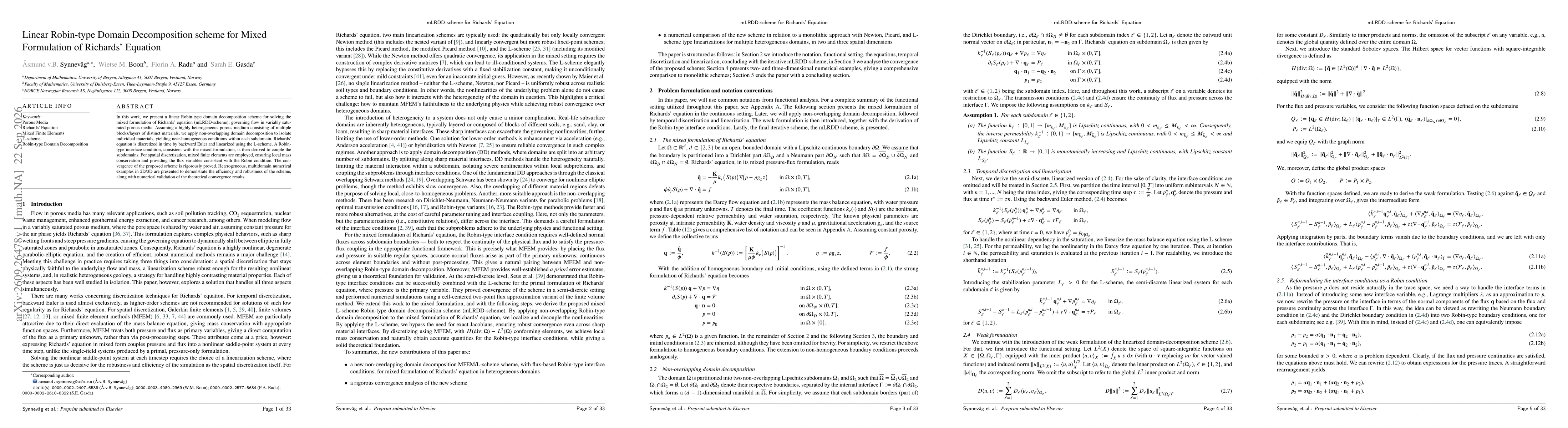 Thumbnail for Linear Robin-type Domain Decomposition scheme for Mixed Formulation of Richards' Equation