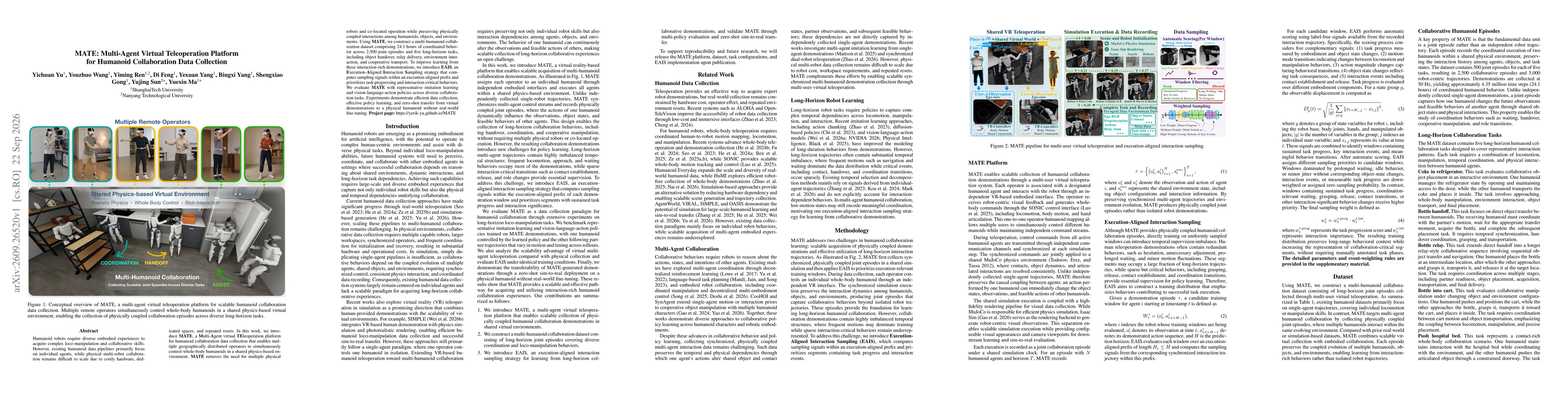 Thumbnail for MATE: Multi-Agent Virtual Teleoperation Platform for Humanoid Collaboration Data Collection