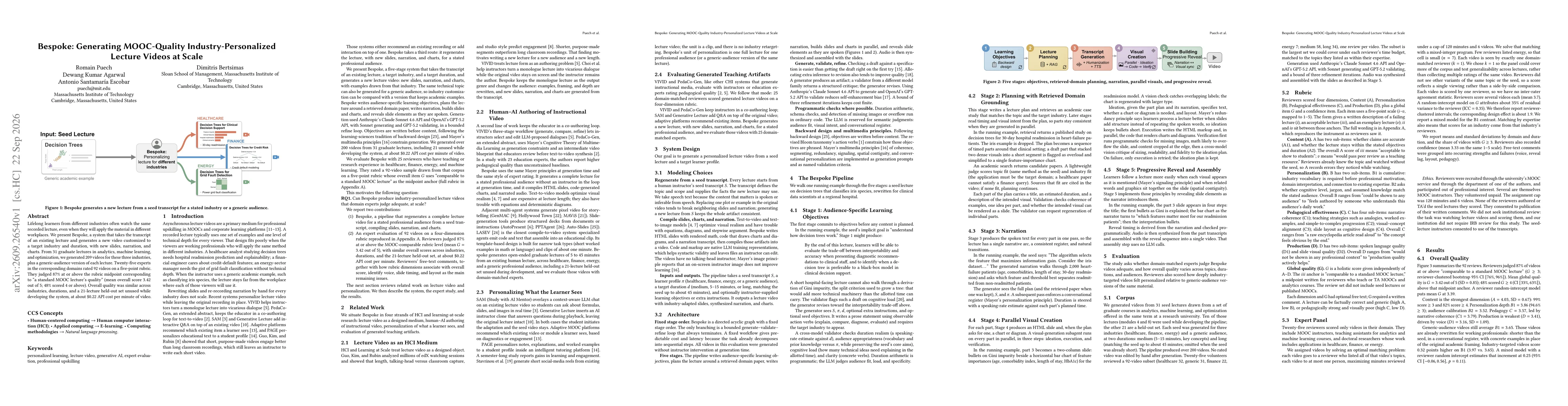 Thumbnail for Bespoke: Generating MOOC-Quality Industry-Personalized Lecture Videos at Scale