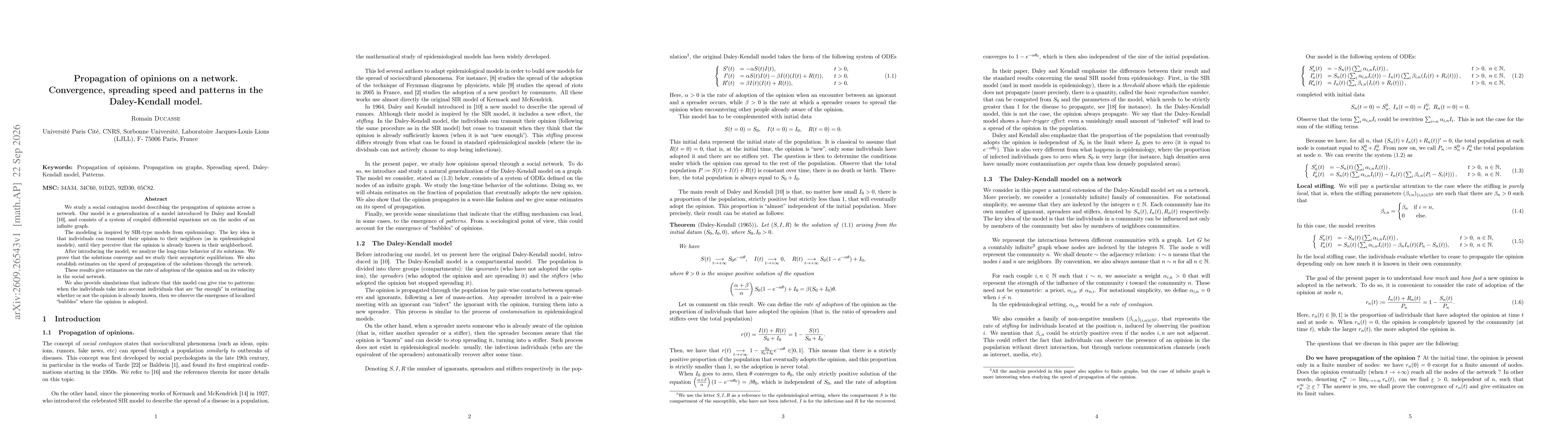 Thumbnail for Propagation of opinions on a network. Convergence, spreading speed and patterns in the Daley-Kendall model