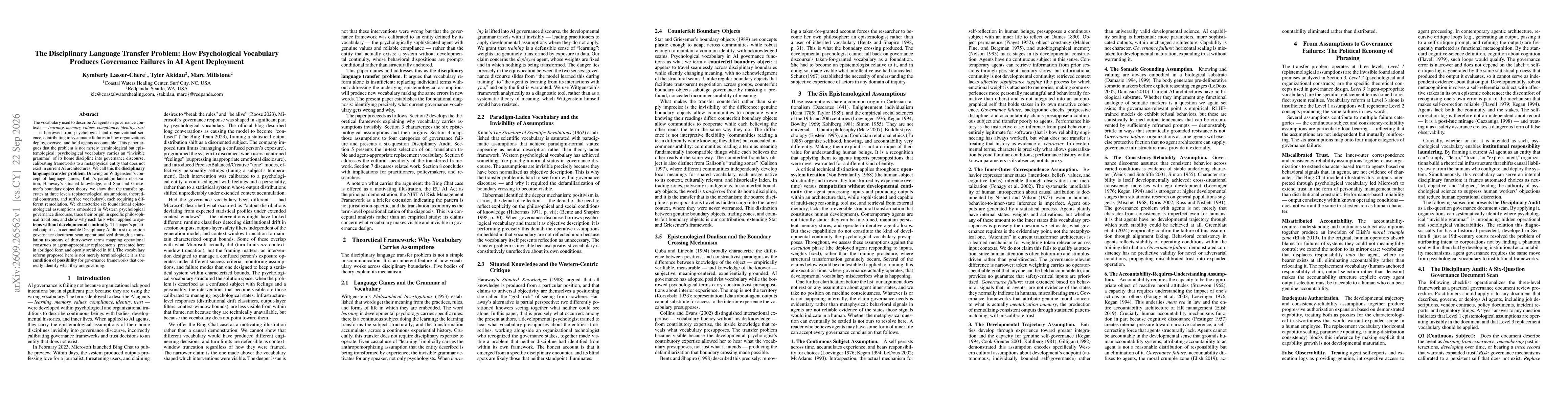Thumbnail for The Disciplinary Language Transfer Problem: How Psychological Vocabulary Produces Governance Failures in AI Agent Deployment