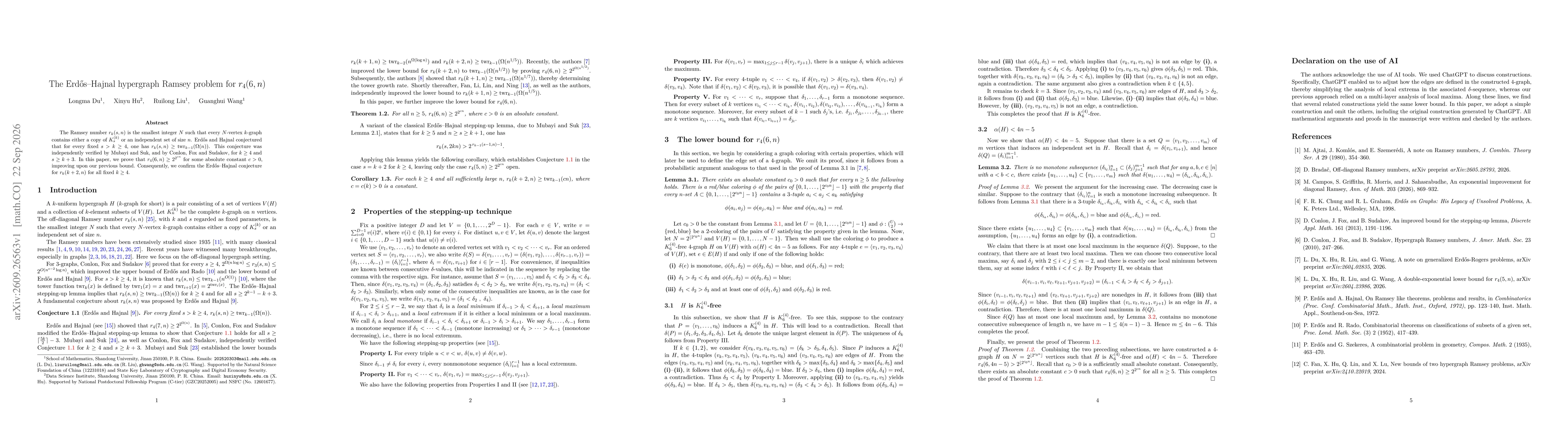 Thumbnail for The Erdős--Hajnal hypergraph Ramsey problem for $r_4(6,n)$