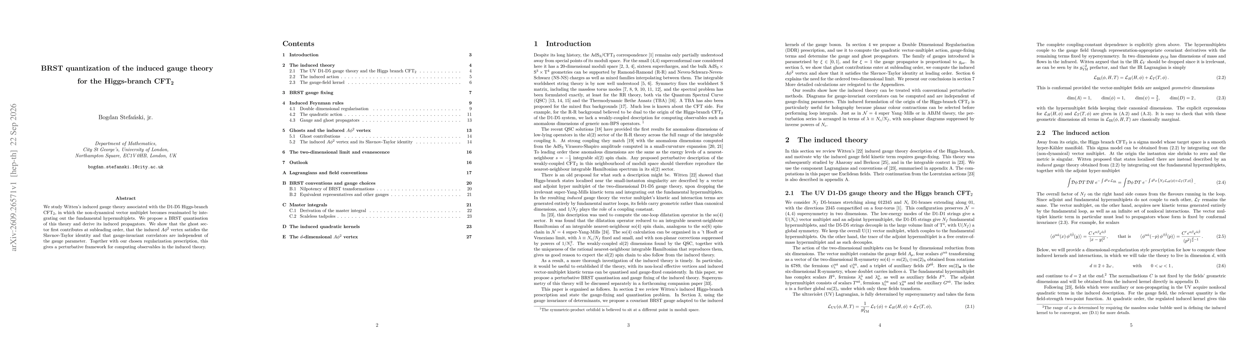 Thumbnail for BRST quantization of the induced gauge theory for the Higgs-branch CFT${}_2$